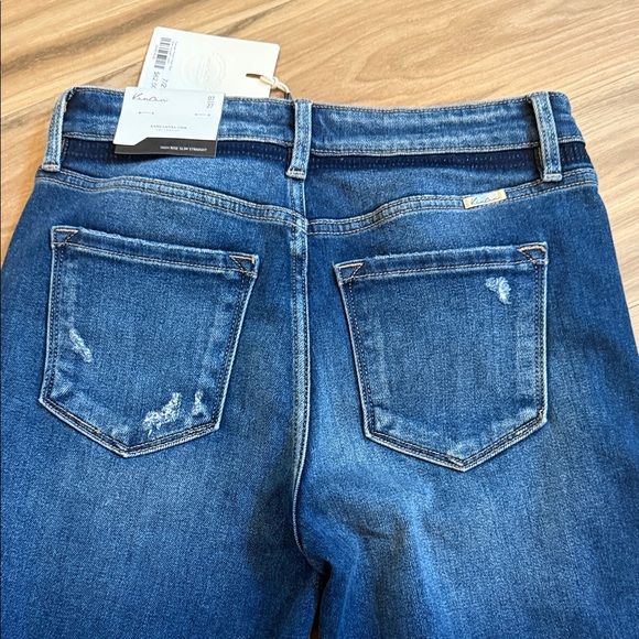 KanCan Dark Blue Distressed Slim Straight Leg Jeans high rise Peach - Picture 5 of 6